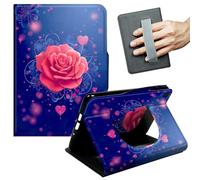 JANENFNA 360° Rotating Case for Samsung Galaxy Tab S6 Lite 10.4" (2020/2022/2024) - Folio Stand Cover with Hand Strap, Auto Wake/Sleep, Magnetic Closure, Shockproof Case, Red Rose Hearts Happy