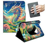 JANENFNA 360° Rotating Case for Samsung Galaxy Tab S7 FE 12.4" / S7 Plus / S8 Plus - Folio Stand Cover with Hand Strap, Auto Wake/Sleep, Magnetic Closure, Shockproof Case, Vibrant Rainbow Dragon