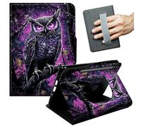 JANENFNA 360° Rotating Case for Samsung Galaxy Tab S7 FE 12.4" / S7 Plus / S8 Plus - Folio Stand Cover with Hand Strap, Auto Wake/Sleep, Magnetic Closure, Shockproof Case, Purple Owl