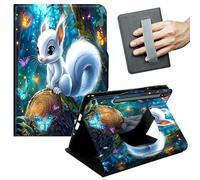 JANENFNA 360° Rotating Case for Samsung Galaxy Tab S7 FE 12.4" / S7 Plus / S8 Plus - Folio Stand Cover with Hand Strap, Auto Wake/Sleep, Magnetic Closure, Shockproof Case, White Squirrel