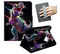 JANENFNA 360° Rotating Case for Samsung Galaxy Tab S7 FE 12.4" / S7 Plus / S8 Plus - Folio Stand Cover with Hand Strap, Auto Wake/Sleep, Magnetic Closure, Shockproof Case, Neon T-Rex Dinosaur