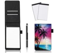 JANENFNA 4Pcs Mini Pocket Notepad Holder Set, Beach Palm Trees Leather Pocket Notebook Holder with Metal Pen and 2Pcs 3 x 5 Inch Memo Book Refills for Office School, Meetings