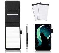 JANENFNA 4Pcs Mini Pocket Notepad Holder Set, Black Cat Crescent Leather Pocket Notebook Holder with Metal Pen and 2Pcs 3 x 5 Inch Memo Book Refills for Office School, Meetings