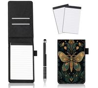 JANENFNA 4Pcs Mini Pocket Notepad Holder Set, Leaves Moth Leather Pocket Notebook Holder with Metal Pen and 2Pcs 3 x 5 Inch Memo Book Refills for Office School, Meetings