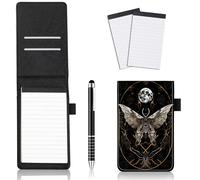 JANENFNA 4Pcs Mini Pocket Notepad Holder Set, Moth Crescent Moon Leather Pocket Notebook Holder with Metal Pen and 2Pcs 3 x 5 Inch Memo Book Refills for Office School, Meetings