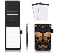 JANENFNA 4Pcs Mini Pocket Notepad Holder Set, Orange Moth Leather Pocket Notebook Holder with Metal Pen and 2Pcs 3 x 5 Inch Memo Book Refills for Office School, Meetings