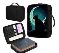 JANENFNA Bible Cover Bag for Women, Black Cat Crescent Bible Case, Large Bible Bag with Pockets, Zipper and Handle for Standard and Large Bibles, Christian Gift for Women