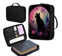 JANENFNA Bible Cover Bag for Women, Moon Black Cat Bible Case, Large Bible Bag with Pockets, Zipper and Handle for Standard and Large Bibles, Christian Gift for Women