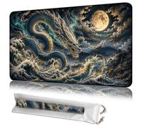 JANENFNA Blue Dragon Moon Playmat for TCG, 24 x 14 Inch Gaming Mat
