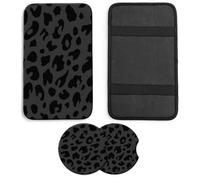 JANENFNA Car Armrest Cover Pads Universal Fashion Cute Auto Center Console Armrest Cover Pad with 2PCS Car Coasters Soft Waterproof Car Armrest Seat Protector for Women,Black Leopard Print