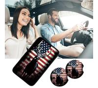 JANENFNA Car Armrest Cover Pads Universal Fashion Cute Auto Center Console Armrest Cover Pad with 2PCS Car Coasters Soft Waterproof Car Armrest Seat Protector for Women, American Flag Deer