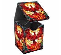 JANENFNA Card Deck Box, Card Storage Box Fits 100+ Single Sleeved Cards, Large Capacity PU Leather Card Storage Box with Strong Magnet for Magic Commander TCG/CCG, Magic Phoenix