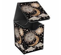 JANENFNA Card Deck Box, Card Storage Box Fits 100+ Single Sleeved Cards, Large Capacity PU Leather Card Storage Box with Strong Magnet for Magic Commander TCG CCG, Sun Moon Clouds Stars