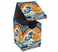 JANENFNA Card Deck Box, Card Storage Box Fits 100+ Single Sleeved Cards, Large Capacity PU Leather Card Storage Box with Strong Magnet for Magic Commander TCG/CCG, Japanese Wave