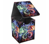 JANENFNA Card Deck Box, Card Storage Box Fits 100+ Single Sleeved Cards, Large Capacity PU Leather Card Storage Box with Strong Magnet for Magic Commander TCG/CCG, Castles And Dragons