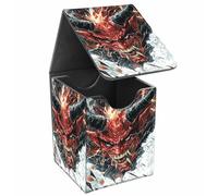JANENFNA Card Deck Box, Card Storage Box Fits 100+ Single Sleeved Cards, Large Capacity PU Leather Card Storage Box with Strong Magnet for Magic Commander TCG/CCG, Fierce Red Demon