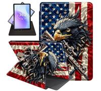 JANENFNA Case for 6.8" Amazon Kindle Paperwhite 11th Generation 2021 and Kindle Paperwhite 2021 Signature Edition, 360 Degree Rotating Swivel Stand Case with Auto Sleep/Wake,Eagle Rifle & US Flag