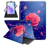 JANENFNA Case for 6.8" Amazon Kindle Paperwhite 11th Generation 2021 and Kindle Paperwhite 2021 Signature Edition, 360 Degree Rotating Swivel Stand Case with Auto Sleep/Wake,Red Rose Hearts Happy