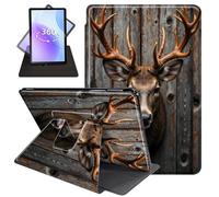 JANENFNA Case for 6.8" Amazon Kindle Paperwhite 11th Generation 2021 and Kindle Paperwhite 2021 Signature Edition, 360 Degree Rotating Swivel Stand Case with Auto Sleep/Wake,Deer Head on Wood