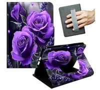 JANENFNA Case for 6" Basic Kindle (11th Gen, 2022/2024 Release) - Slim Smart Cover with Hand Strap & Auto Wake/Sleep, Dewy Purple Roses