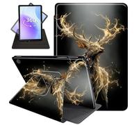 JANENFNA Case for All-New Amazon Fire 7 Tablet Case 12th Generation 2022 Release for Kids, 360 Degree Rotating Swivel Stand PU Leather Case with Auto Sleep/Wake,Golden Lightning Stag