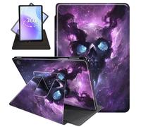 JANENFNA Case for All-New Amazon Fire 7 Tablet Case 12th Generation 2022 Release for Kids, 360 Degree Rotating Swivel Stand PU Leather Case with Auto Sleep/Wake,Cosmic Skull