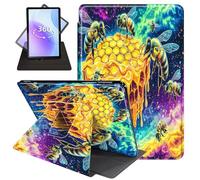 JANENFNA Case for All-New Amazon Fire 7 Tablet Case 12th Generation 2022 Release for Kids, 360 Degree Rotating Swivel Stand PU Leather Case with Auto Sleep/Wake,Cosmic Bees & Honeycomb