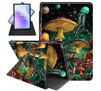 JANENFNA Case for All-New Amazon Fire 7 Tablet Case 12th Generation 2022 Release for Kids, 360 Degree Rotating Swivel Stand PU Leather Case with Auto Sleep/Wake,Cosmic Mushrooms