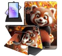 JANENFNA Case for All-New Amazon Fire 7 Tablet Case 12th Generation 2022 Release for Kids, 360 Degree Rotating Swivel Stand PU Leather Case with Auto Sleep/Wake,Red Panda Autumn Leaves