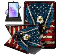 JANENFNA Case for All-New Amazon Fire 7 Tablet Case 12th Generation 2022 Release for Kids, 360 Degree Rotating Swivel Stand PU Leather Case with Auto Sleep/Wake,Eagle with Swords