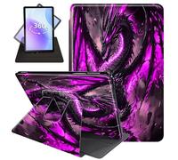 JANENFNA Case for All-New Amazon Fire 7 Tablet Case 12th Generation 2022 Release for Kids, 360 Degree Rotating Swivel Stand PU Leather Case with Auto Sleep/Wake,Purple Flame Dragon