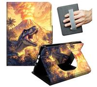 JANENFNA Case for Amazon Fire 7 Tablet (12th Gen, 2022 Release) - Slim Smart Cover with Hand Strap & Auto Wake/Sleep, Fiery T-Rex & Volcano