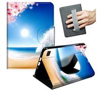 JANENFNA Case for Amazon Fire 7 Tablet (5th/7th/9th Gen, 2015/2017/2019 Release) - Slim Smart Cover with Hand Strap & Auto Wake/Sleep, Cherry Blossom Beach Wave