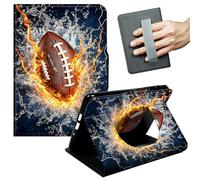 JANENFNA Case for Amazon Fire HD 10 Tablet (10.1", 5th/7th/9th Gen, 2015/2017/2019 Release) - Slim Smart Cover with Hand Strap & Auto Wake/Sleep, Fiery Football Splash