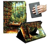 JANENFNA Case for Amazon Fire HD 10 Tablet (10.1", 5th/7th/9th Gen, 2015/2017/2019 Release) - Slim Smart Cover with Hand Strap & Auto Wake/Sleep, Lush Greenery Study