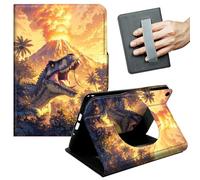 JANENFNA Case for Amazon Fire HD 10 Tablet (10.1", 5th/7th/9th Gen, 2015/2017/2019 Release) - Slim Smart Cover with Hand Strap & Auto Wake/Sleep, Fiery T-Rex & Volcano