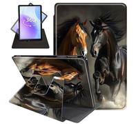 JANENFNA Case for Amazon Fire HD 10 Tablet (9th/7th/5th Generation,2019/2017/2015 Release), 360 Degree Rotating Swivel Stand PU Leather Case with Auto Sleep/Wake,Two Running Horses