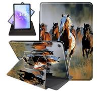 JANENFNA Case for Amazon Fire HD 10 Tablet (9th/7th/5th Generation,2019/2017/2015 Release), 360 Degree Rotating Swivel Stand PU Leather Case with Auto Sleep/Wake,Wild Running Horses