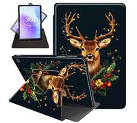 JANENFNA Case for Amazon Fire HD 8 & 8 Plus Tablet 12th/10th Generation 2024/2022/2020 Release, 360 Degree Rotating Swivel Stand PU Leather Case with Auto Sleep/Wake,Christmas Deer