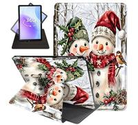JANENFNA Case for Amazon Fire HD 8 & 8 Plus Tablet 12th/10th Generation 2024/2022/2020 Release, 360 Degree Rotating Swivel Stand PU Leather Case with Auto Sleep/Wake,Christmas Snowmen