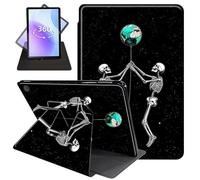 JANENFNA Case for Amazon Fire HD 8 & 8 Plus Tablet 12th/10th Generation 2024/2022/2020 Release, 360 Degree Rotating Swivel Stand PU Leather Case with Auto Sleep/Wake,Space - Globe Skeletons