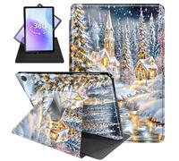 JANENFNA Case for Amazon Fire HD 8 & 8 Plus Tablet 12th/10th Generation 2024/2022/2020 Release, 360 Degree Rotating Swivel Stand PU Leather Case with Auto Sleep/Wake,Snowy Church Scene