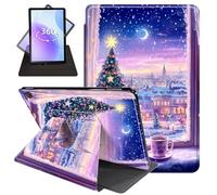 JANENFNA Case for Amazon Fire HD 8 & 8 Plus Tablet 12th/10th Generation 2024/2022/2020 Release, 360 Degree Rotating Swivel Stand PU Leather Case with Auto Sleep/Wake,Christmas Window View