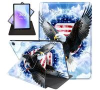 JANENFNA Case for Amazon Fire HD 8 & 8 Plus Tablet 12th/10th Generation 2024/2022/2020 Release, 360 Degree Rotating Swivel Stand PU Leather Case with Auto Sleep/Wake,Eagle & US Flag Globe