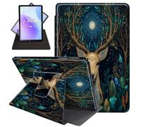 JANENFNA Case for Amazon Fire HD 8 & 8 Plus Tablet 12th/10th Generation 2024/2022/2020 Release, 360 Degree Rotating Swivel Stand PU Leather Case with Auto Sleep/Wake,Mystical Deer Crystal