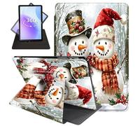 JANENFNA Case for Amazon Fire HD 8 & 8 Plus Tablet 12th/10th Generation 2024/2022/2020 Release, 360 Degree Rotating Swivel Stand PU Leather Case with Auto Sleep/Wake,Christmas Snowmen a
