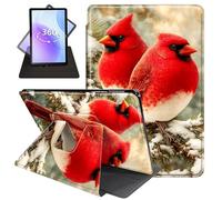 JANENFNA Case for Amazon Fire HD 8 & 8 Plus Tablet 12th/10th Generation 2024/2022/2020 Release, 360 Degree Rotating Swivel Stand PU Leather Case with Auto Sleep/Wake,Red Cardinals Snowy Twigs