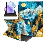 JANENFNA Case for Amazon Fire HD 8 & 8 Plus Tablet 12th/10th Generation 2024/2022/2020 Release, 360 Degree Rotating Swivel Stand PU Leather Case with Auto Sleep/Wake,Golden Mountain River