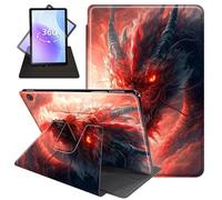 JANENFNA Case for Amazon Fire HD 8 & 8 Plus Tablet 12th/10th Generation 2024/2022/2020 Release, 360 Degree Rotating Swivel Stand PU Leather Case with Auto Sleep/Wake,Fiery Red Eastern Dragon