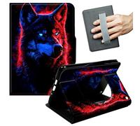 JANENFNA Case for Amazon Fire Max 11 Tablet (13th Gen, 2023 Release) - Slim Smart Cover with Hand Strap & Auto Wake/Sleep, Neon Wolf